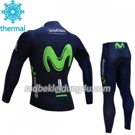Set Langarmtrikot + Radhose Lange 2017 Movistar Team Kinder Winter Thermal Fleece N001